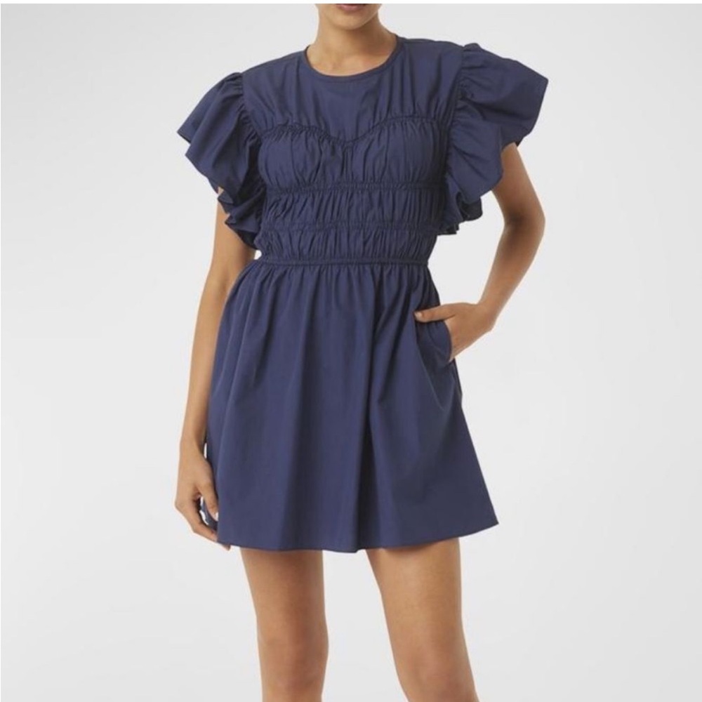 MISA Los Angeles Women's XL‎ Navy Blue Ruffle Sleeve Mini Dress